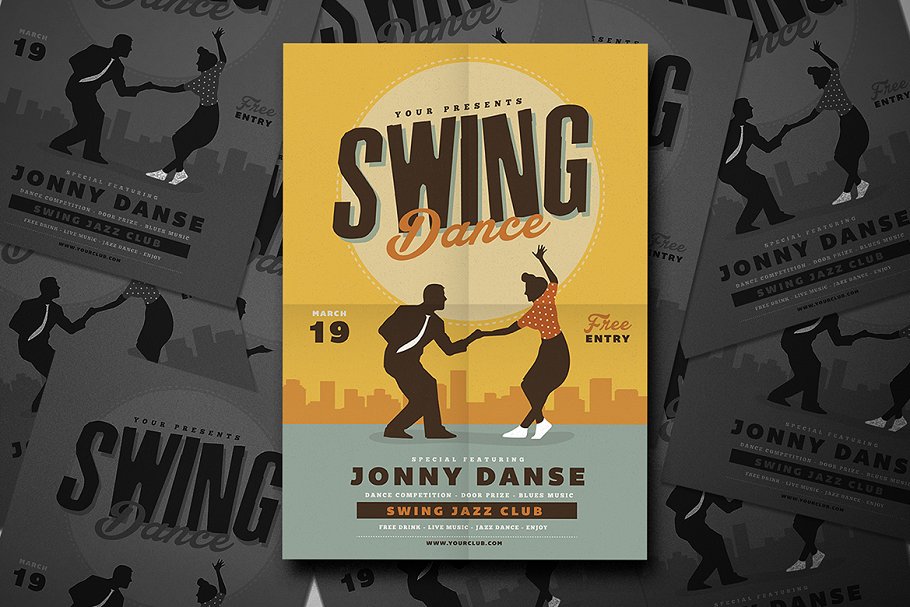 复古情怀舞会派对传单模板 Retro Swing Dance Party Flyer插图(1)