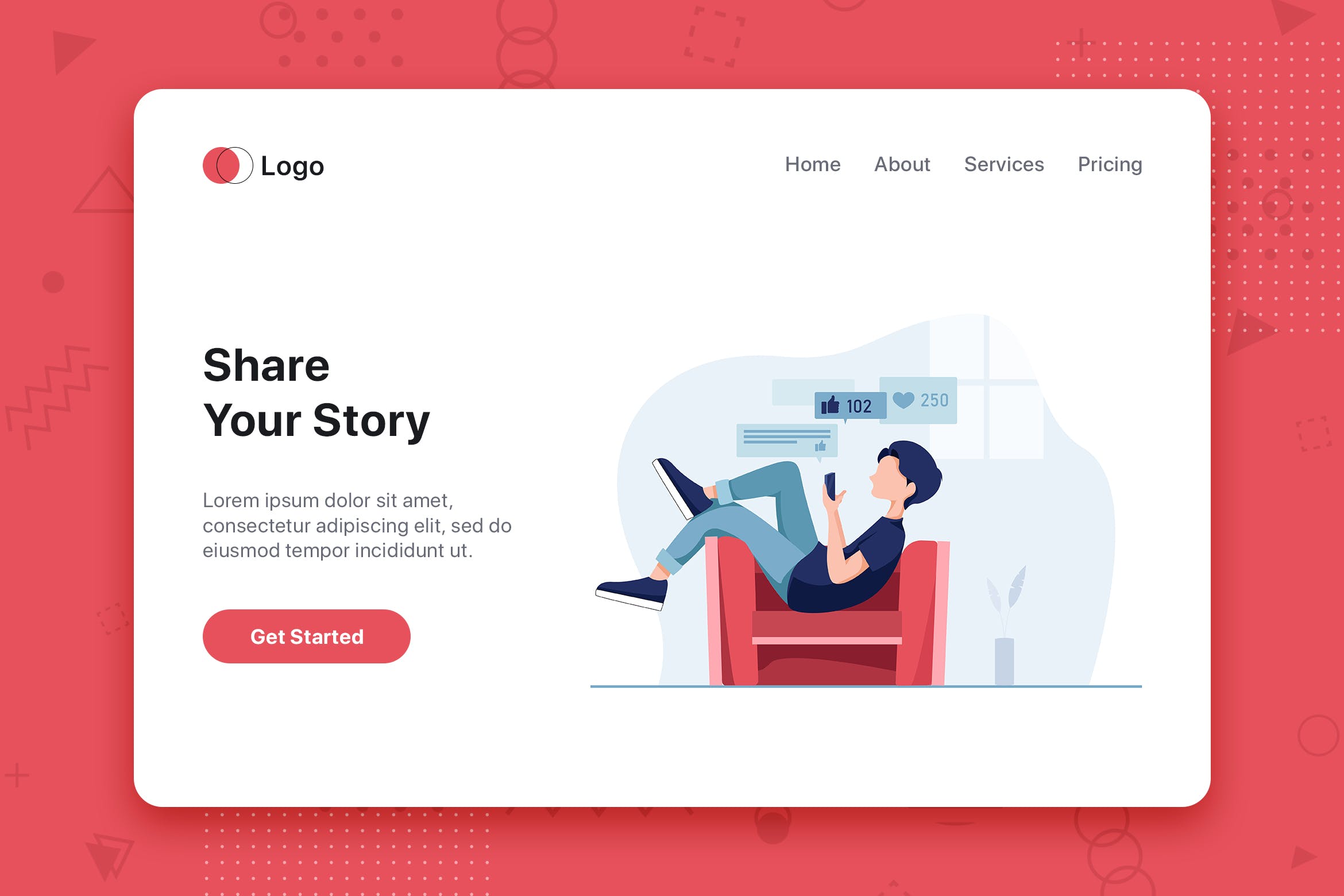 信息分享主题网站首页设计概念插画 Share your story flat concept for Landing page插图