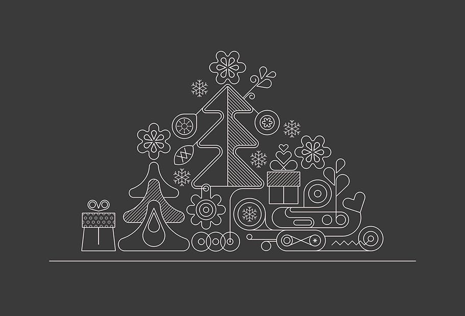 霓虹灯圣诞树线条艺术矢量插画素材 Christmas Tree Neon Design + 2 line art options插图(2)