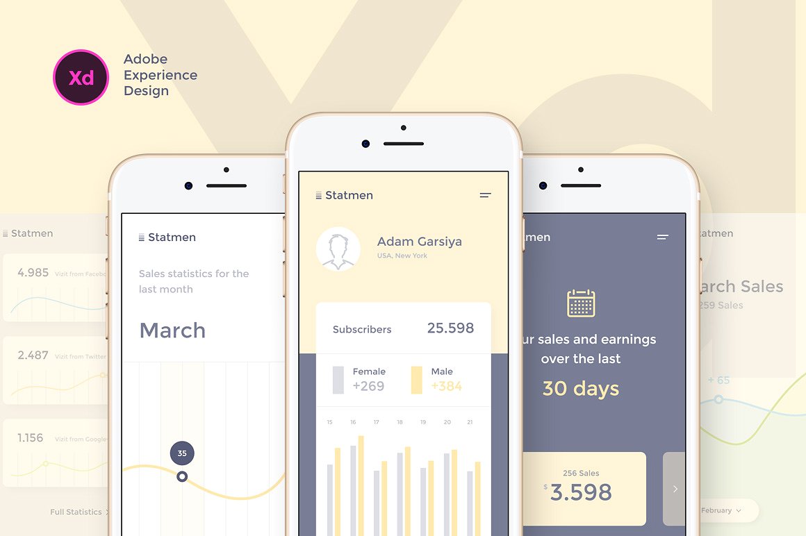 高质量 iOS APP 数据报表设计套件 Statmen XD iOS Ui Kit – Statistic [For Adobe XD]插图(2)