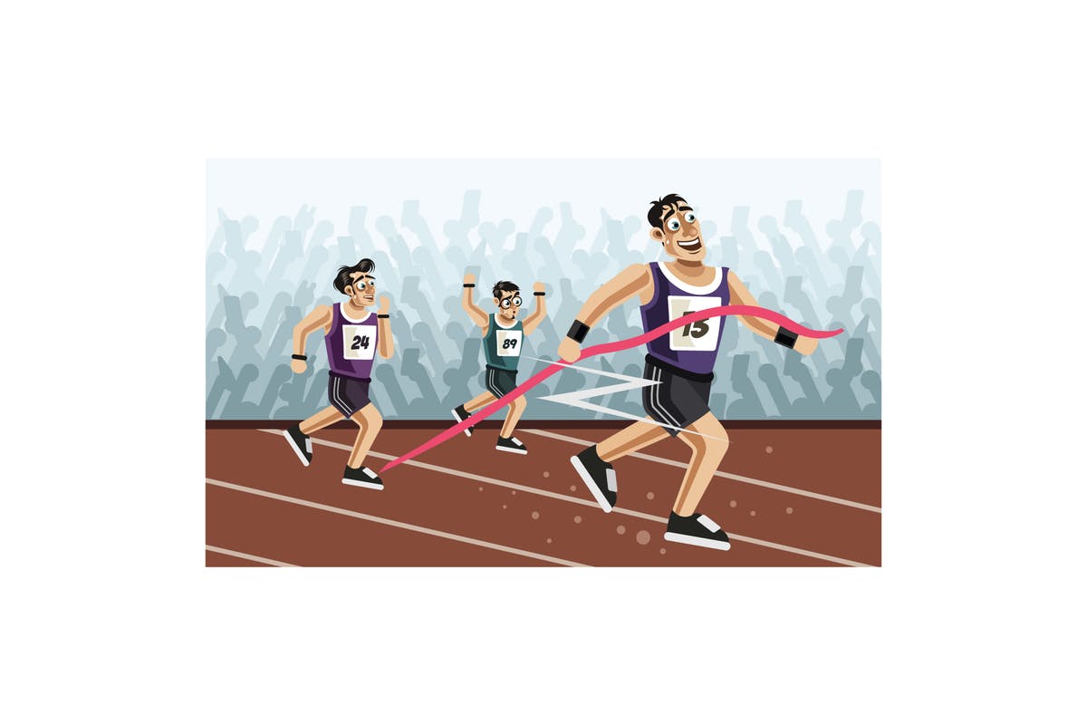 田径跑步运动卡通矢量插画设计素材 Runners cross the finish line插图