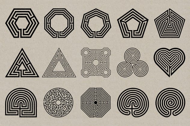 50款迷宫图形设计印章纹理合集 Labyrinth Stamps插图4