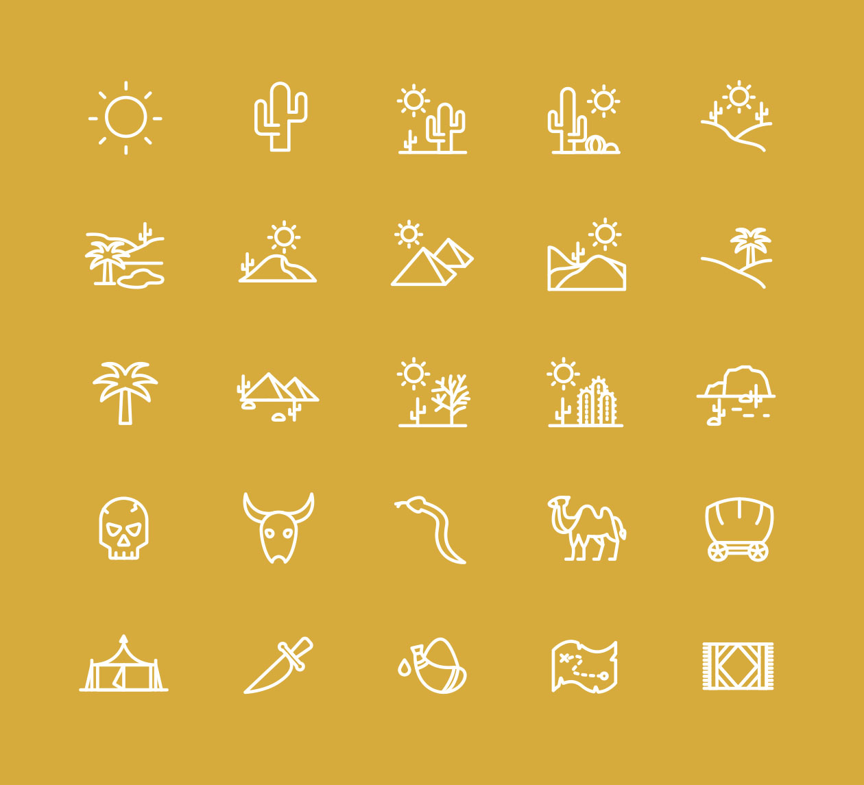 25枚沙漠主题线性矢量图标 25 Desert Line Icons – Vector插图