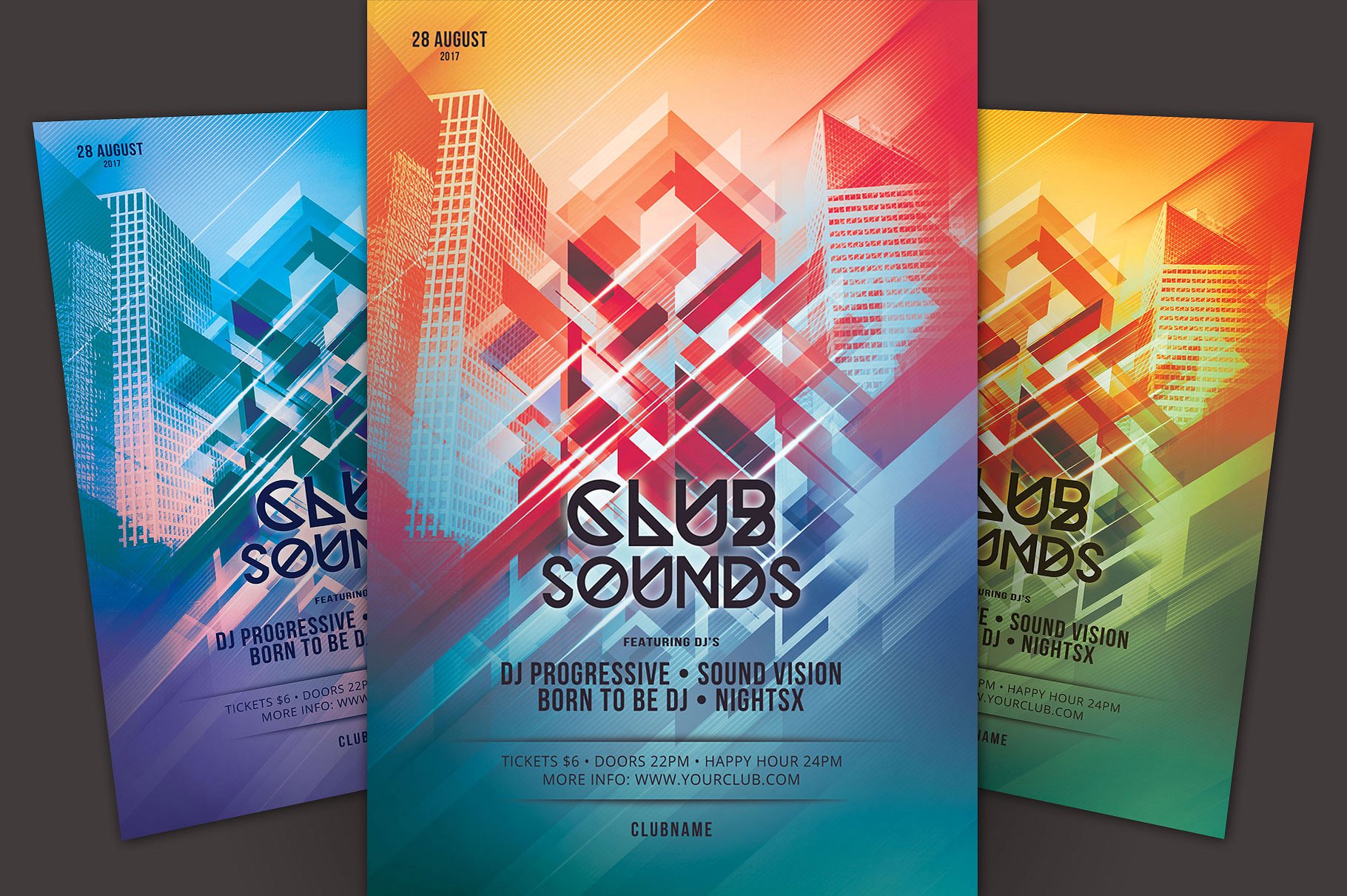 舞厅夜店宣传海报设计模板 Club Sounds Flyer Template插图