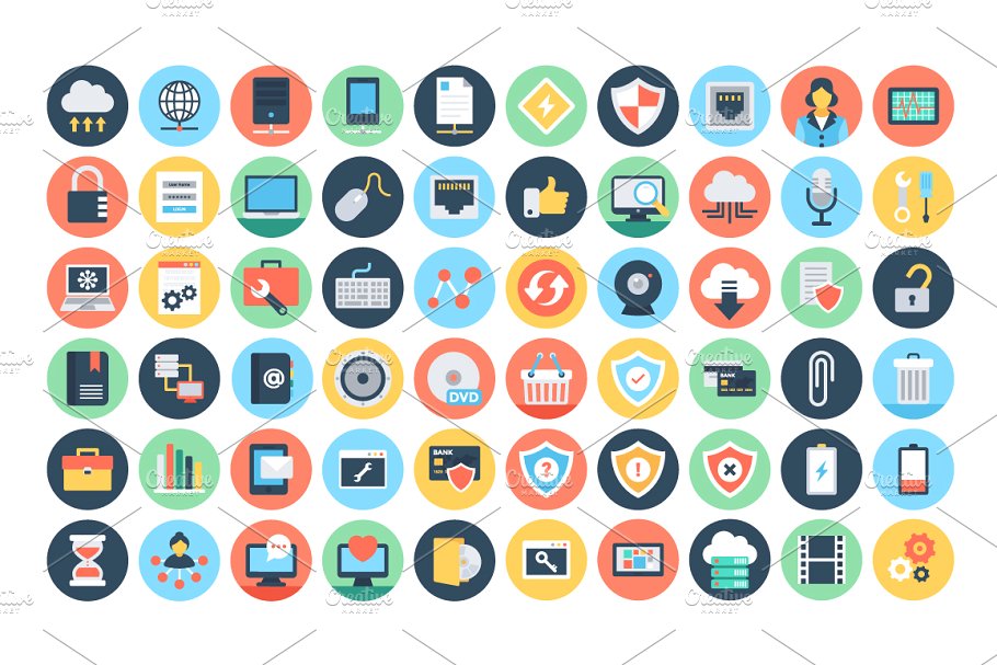 125+扁平网页和网络图标集  125+ Flat Web and Networking Icons插图(1)