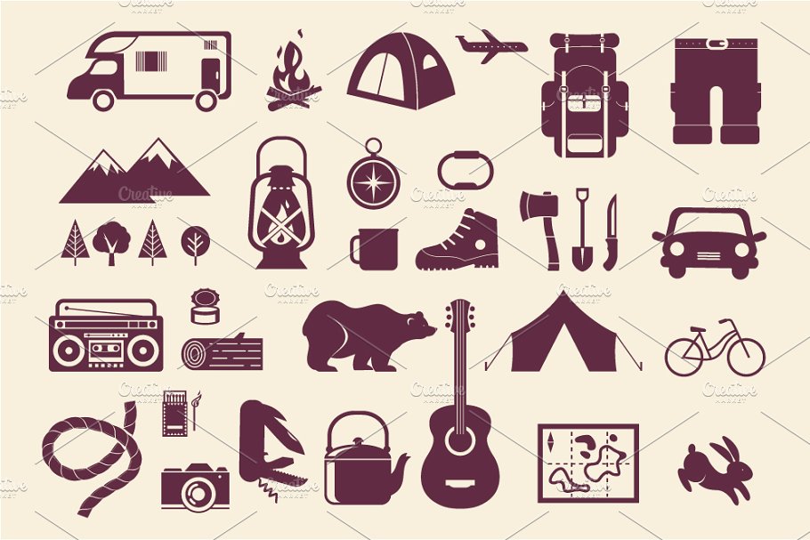 生存工具包图标和露营信息图 Survival Kit, camping infographics插图2