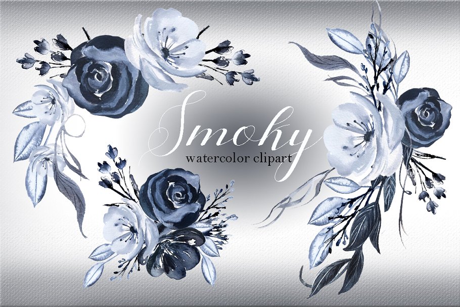 烟熏黑灰色水彩插花艺术图案 Smoky Black grey watercolors flowers插图3