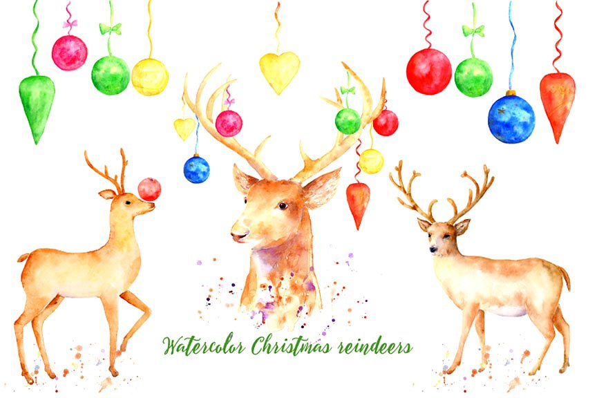 圣诞节驯鹿手绘水彩剪贴画 Christmas Reindeer Clipart插图