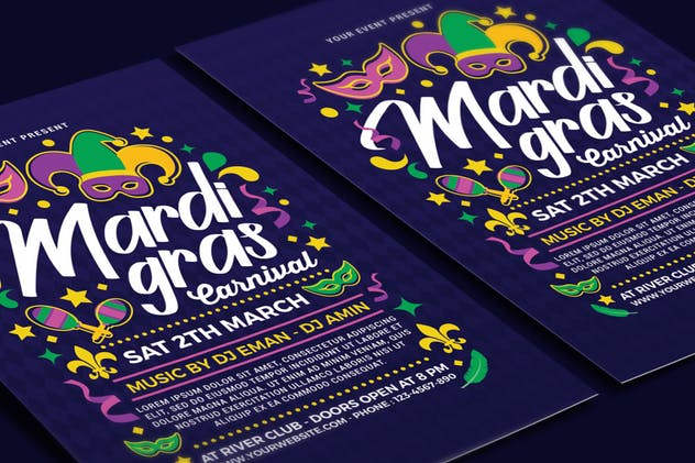 狂欢节嘉年华海报PSD模板 Mardi Gras Carnival插图(2)