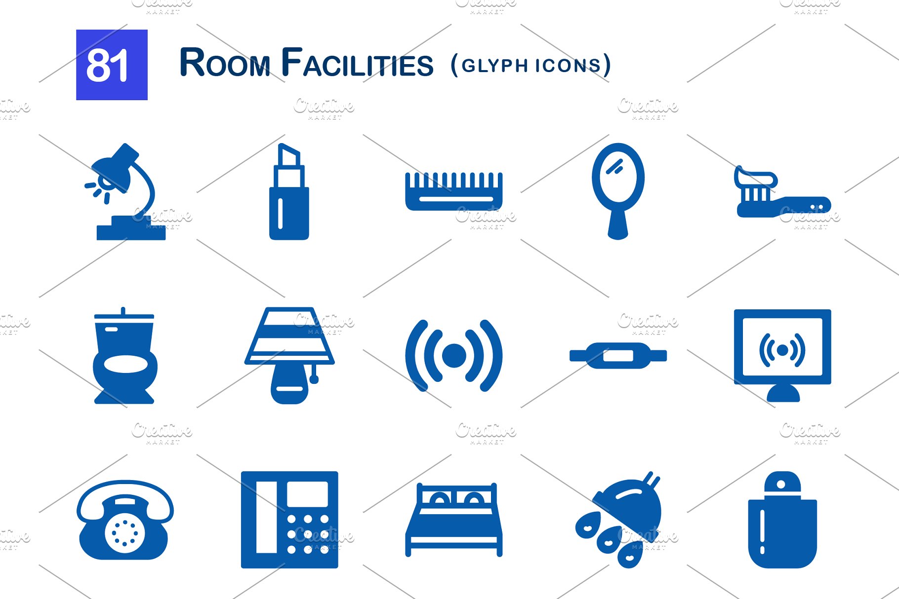 81个房间家具电器设施图标 81 Room Facilities Glyph Icons插图(4)