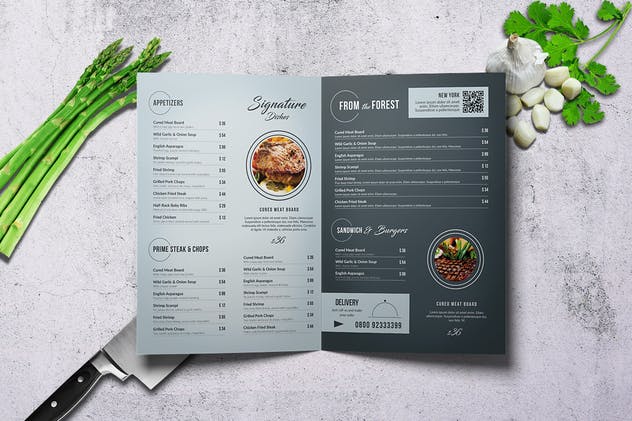 BBQ烧烤餐厅/西餐厅双页菜单设计模板 Siberia BiFold Menu – A4 and US Letter插图(2)