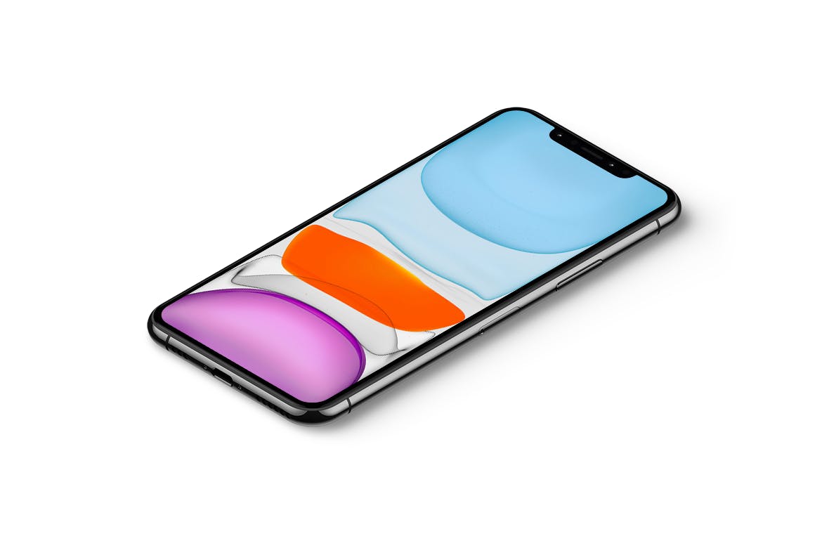 iPhone 11 Pro Max手机45度俯视图屏幕设计预览样机模板 iPhone 11 Pro Max Mockup插图(1)