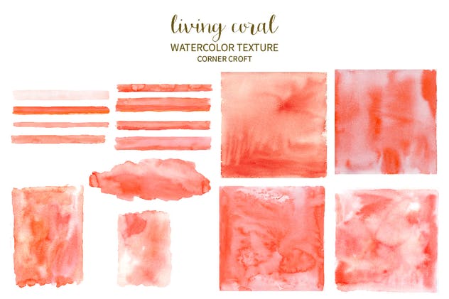 2019年流行色珊瑚红水彩纹理合集 Watercolor Texture Living Coral插图(1)