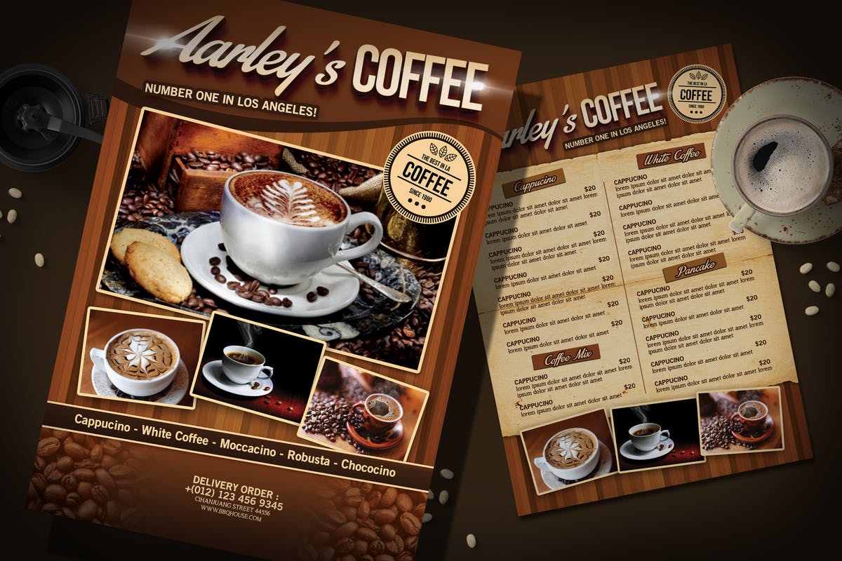咖啡店菜单设计PSD模板 Coffee Menu Flyer插图