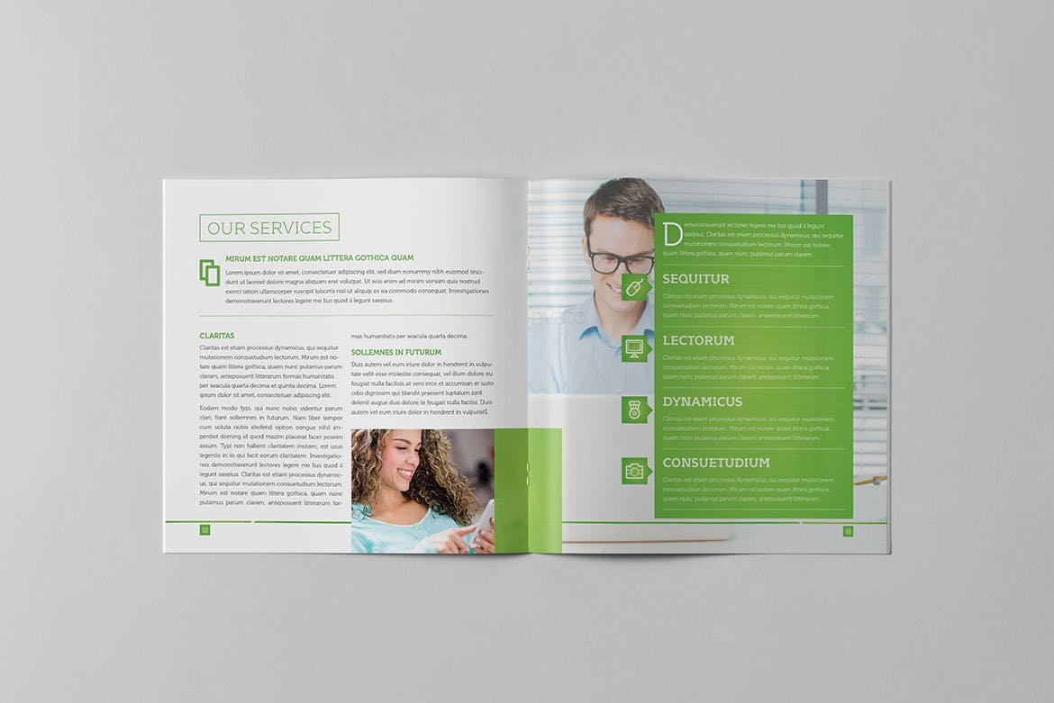 企业宣传精装画册版式设计INDD模板下载 Light Business Square Brochure插图(8)