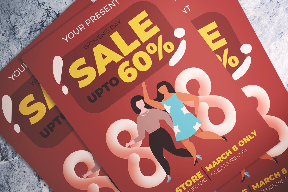 妇女节促销广告海报设计模板 Women’s Day Sale Flyer插图