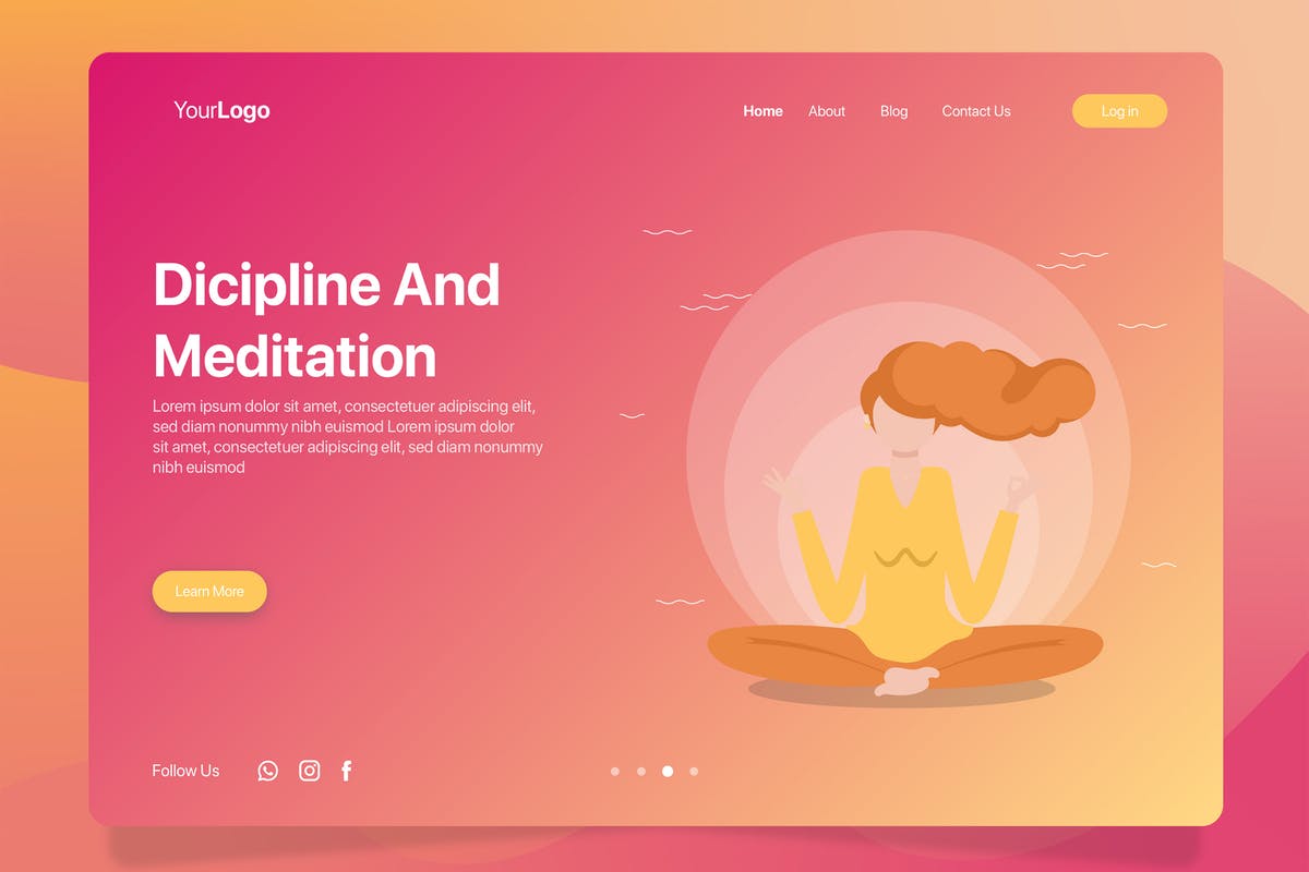 打坐冥想概念插画Banner设计＆着陆页模板 Meditation – Banner & Landing Page插图