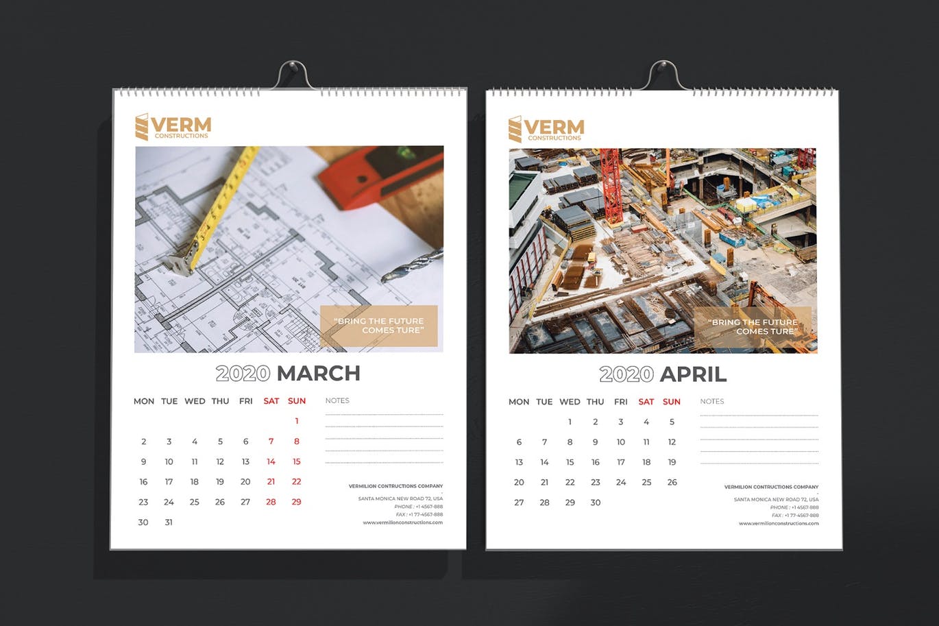 2020年建筑主题台历&挂墙日历表设计模板 Construction Wall & Table Calendar 2020插图4