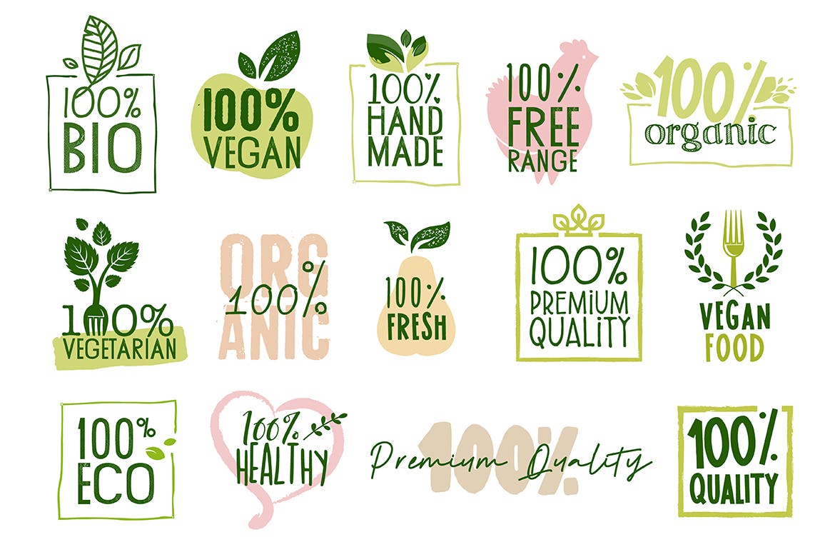 有机食品标志标签和徽章设计模板素材 Organic Food Labels and Badges Collection插图