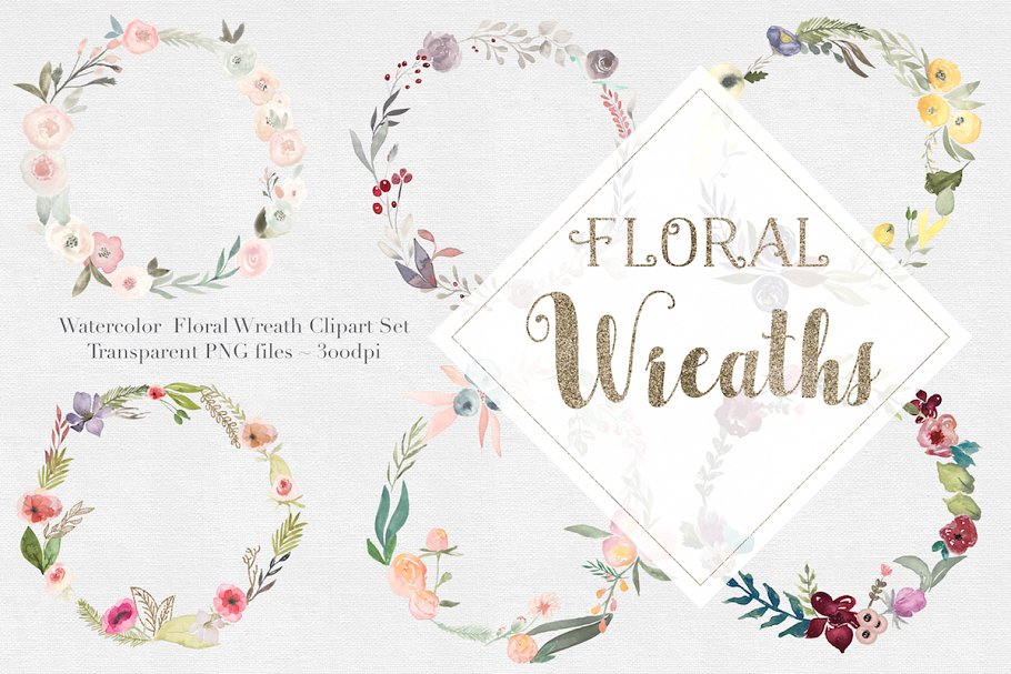 水彩花环插画集 Watercolor Floral Wreaths Vol.1插图