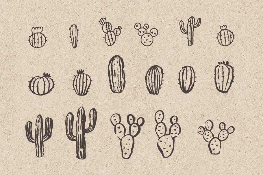 仙人掌素描风格设计素材 Big cacti bundle, sketch style插图(6)