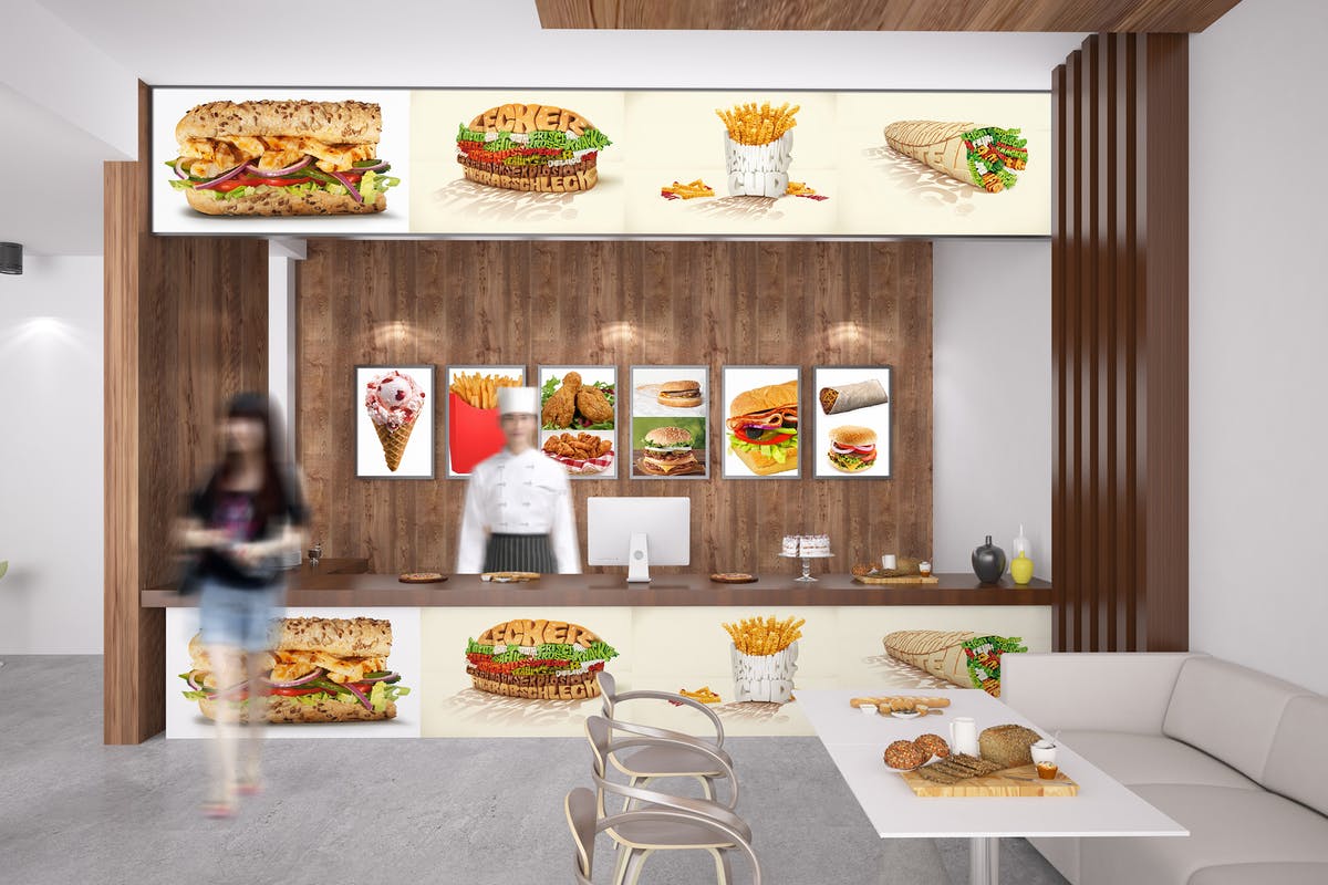 西式快餐店创意内饰场景设计样机 Fast Food Mockup插图