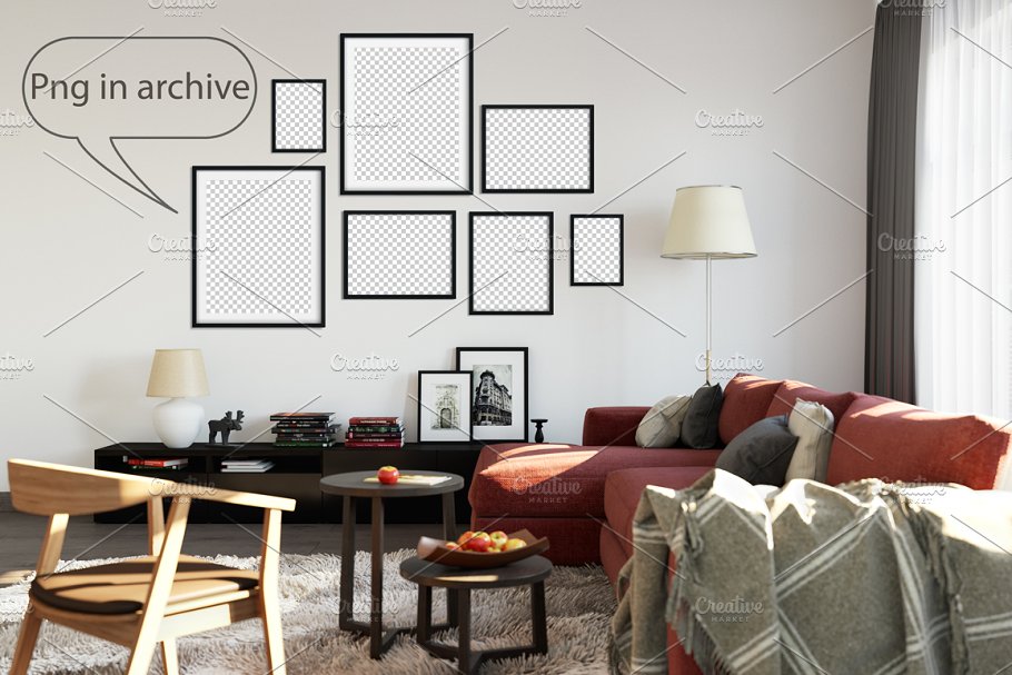 居家室内相框画框&墙纸设计样机模板 Interior Frame & Wall Mockup 02插图(5)