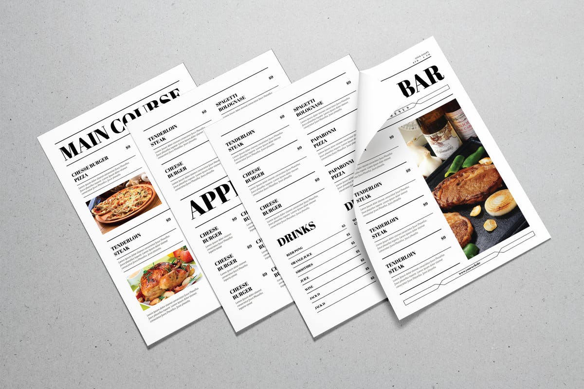 新闻报纸版式设计菜单设计模板 Newspaper Style Food Menus插图