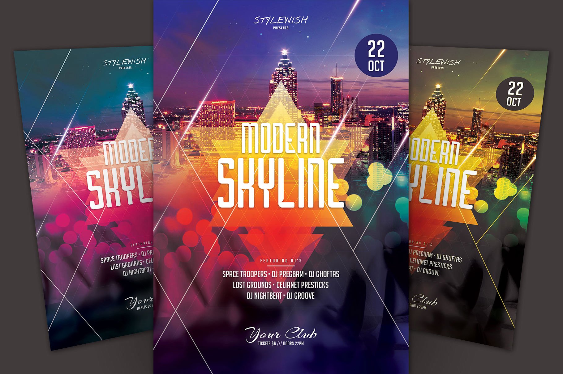 现代城市剪影宣传传单模板 Modern Skyline Flyer Template插图