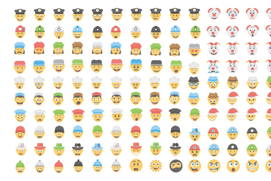 1000个卡通笑脸平面图标 1000 Flat Smiley Icons插图4