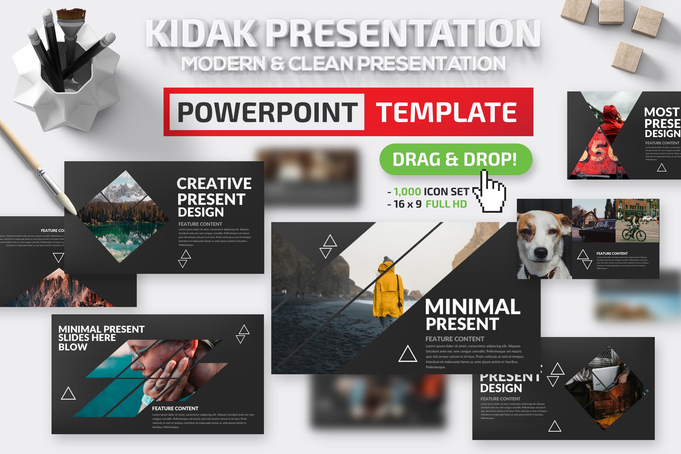 多图设计风格旅游/摄影行业适用的PPT模板 Kidak Powerpoint Template插图
