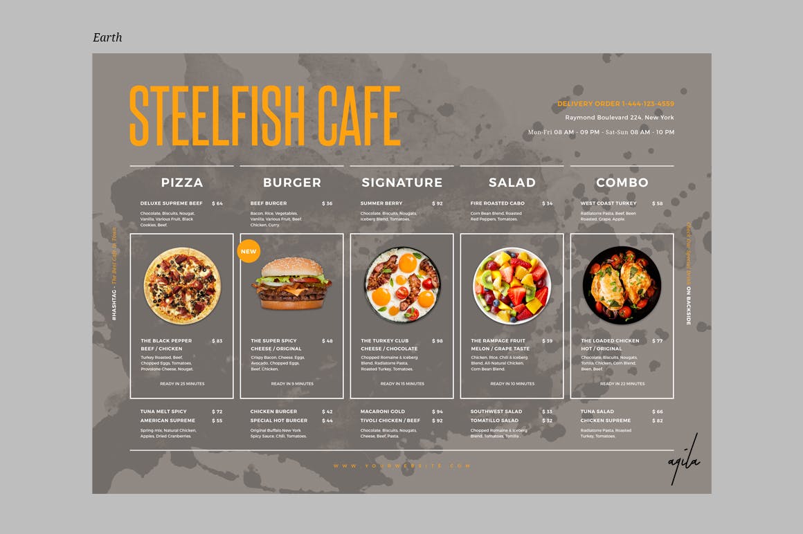 时尚高端简约多用途的餐厅饭店餐单菜谱设计海报宣传单DM折页设计模板插图(11)