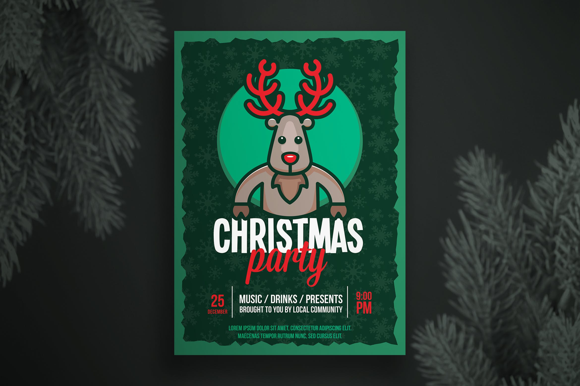 简笔画麋鹿圣诞节主题海报传单设计模板v1 Christmas flyer template插图