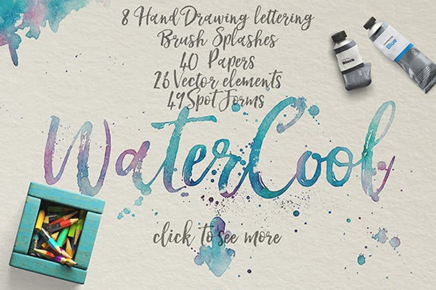 水彩艺术创作样式设计素材 WaterCool Kit. Watercolor Styles插图3