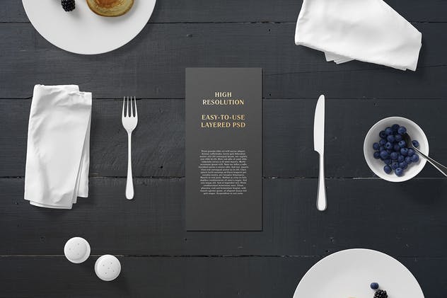 高端铝箔冲压工艺DL传单样机 DL Flyer With Foil Stamping Mockup – Breakfast Set插图(3)