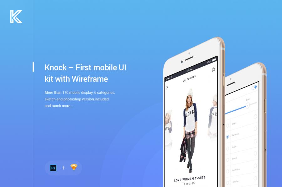 170 APP 界面模板 Knock Mobile UI Kit with Wireframe [PSD&SKETCH]插图