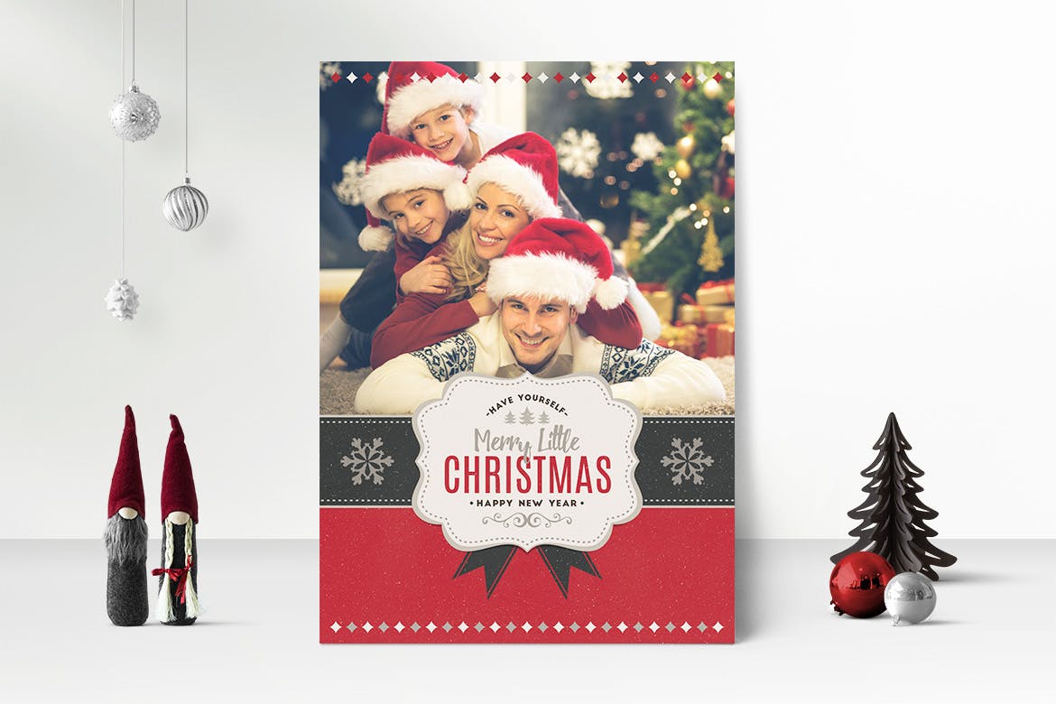 温馨圣诞节主题照片贺卡设计模板 Christmas Greeting Photo Card插图1