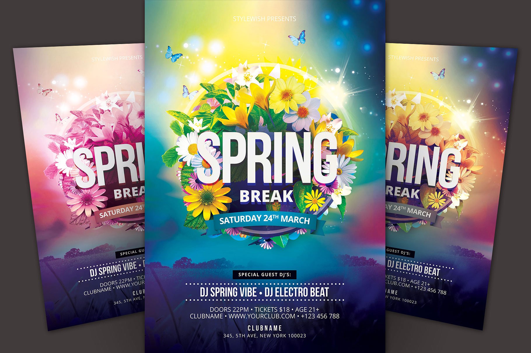 春季繁花似锦背景传单模板 Spring Break Flyer Template插图