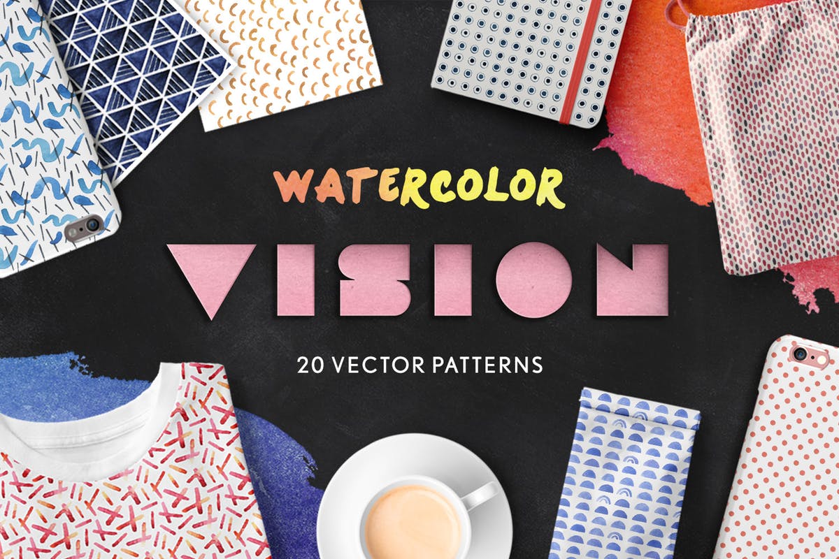 抽象水彩视觉矢量图案 Watercolor Vision Vector Patterns插图