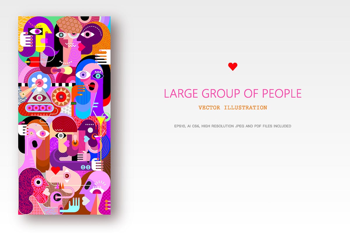 怪诞抽象人物矢量艺术作品v1 Large group of people vector artwork插图
