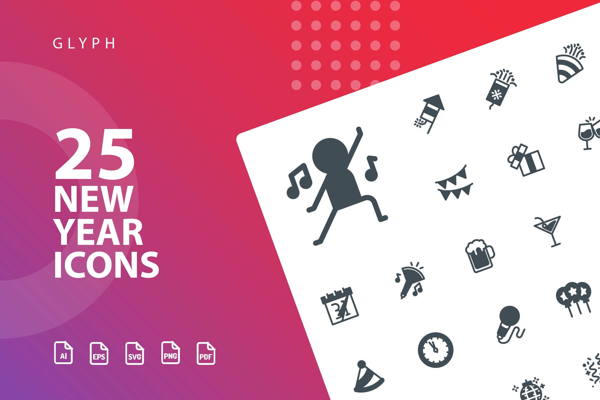 25枚新年主题矢量字体图标 New Year Glyph  Icons插图