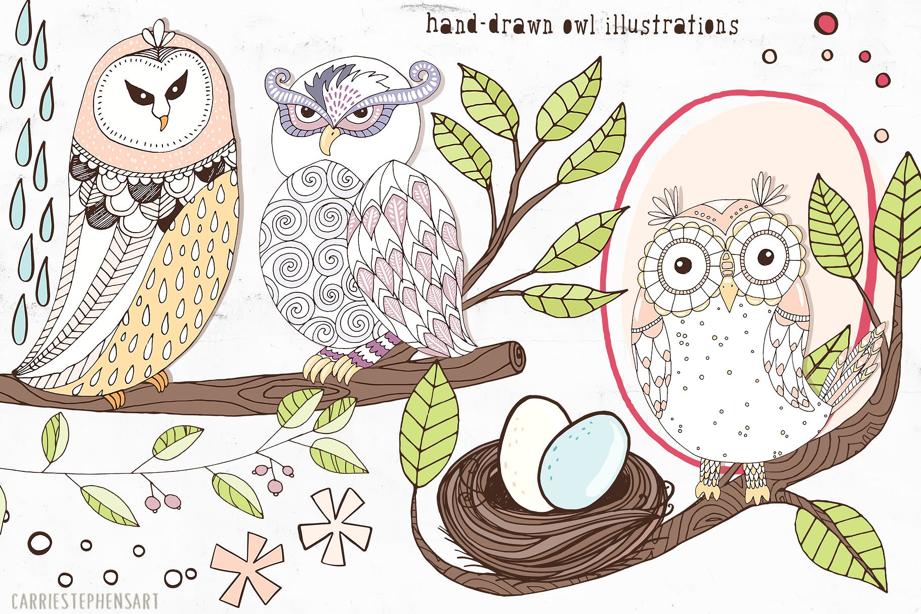 可爱猫头鹰矢量剪切画素材 Cute Owl Graphics Set插图(1)