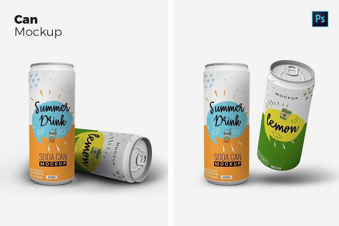 果汁/苏打水饮料易拉罐外观设计样机 Tin Can Mockups插图(1)