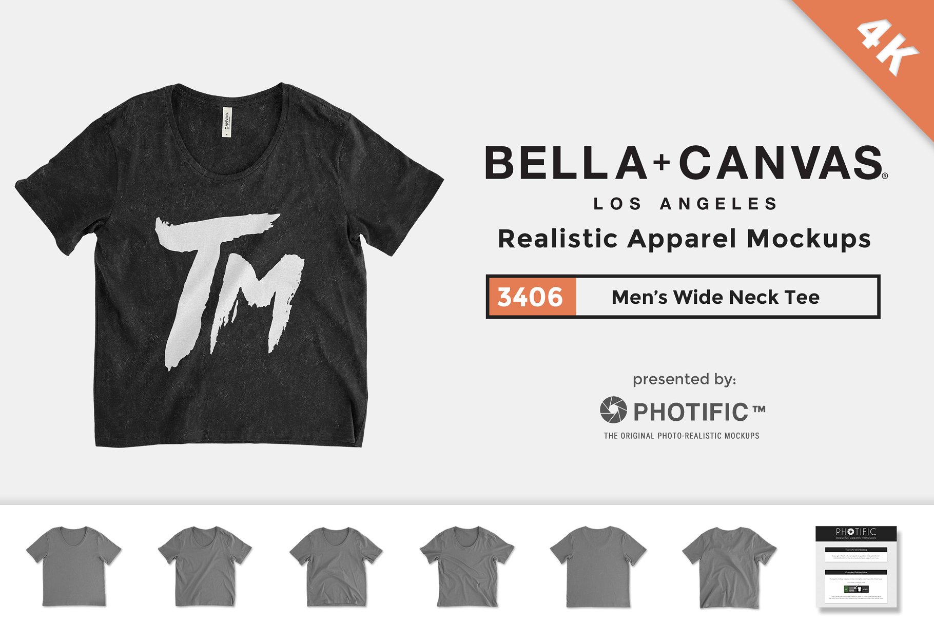 短款女性T恤服装样机模板 Bella Canvas 3406 Wide Neck Tee插图