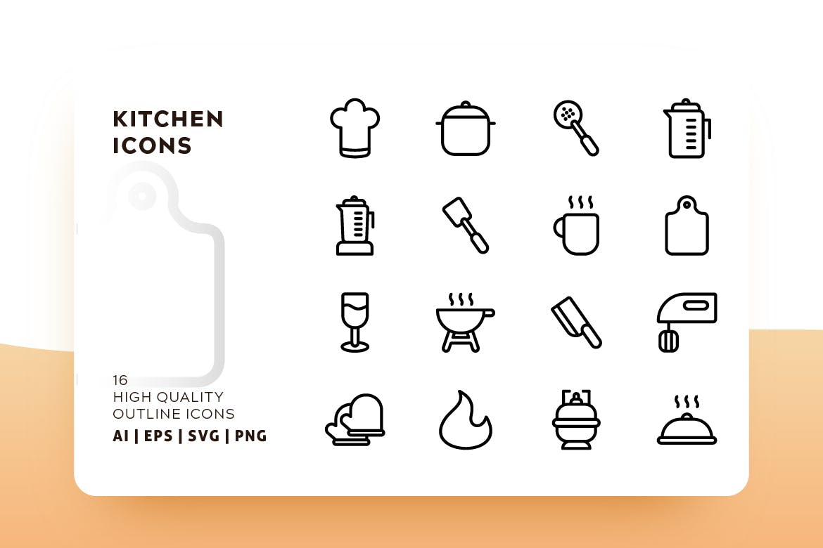 厨房用品Outline风格轮廓图标素材 KITCHEN OUTLINE插图(1)