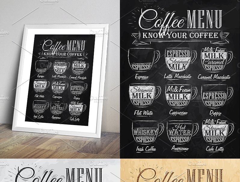 咖啡厅咖啡菜单海报模板 Coffee Menu插图