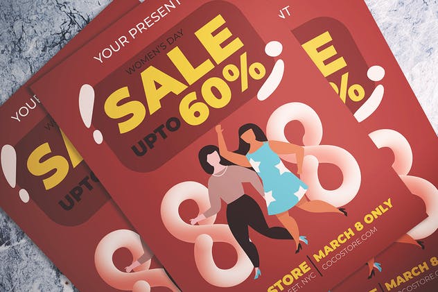 妇女节促销广告海报设计模板 Women’s Day Sale Flyer插图1