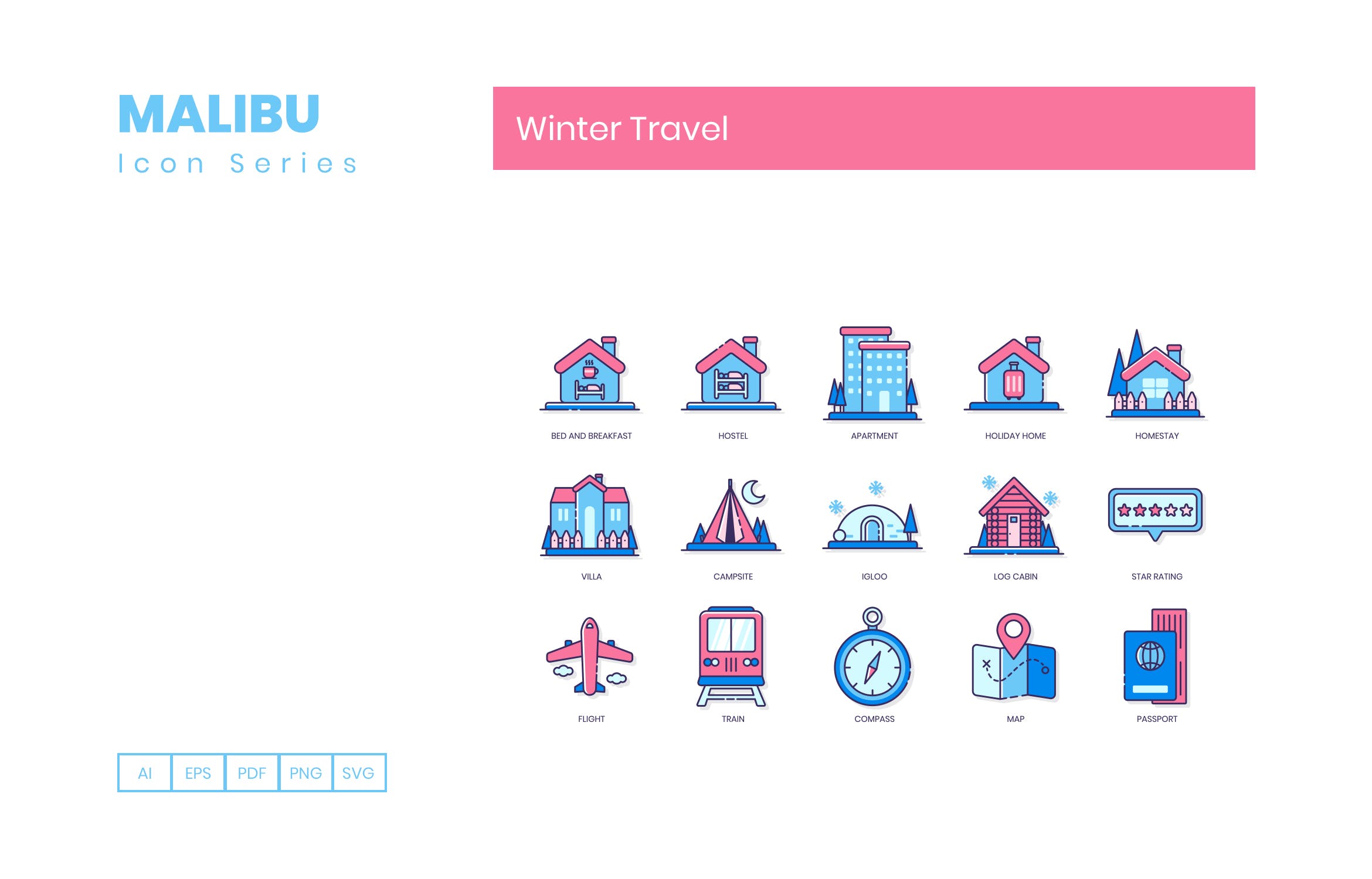 Malibu系列-85枚冬季旅行图标素材 85 Winter Travel Icons | Malibu Series插图(3)