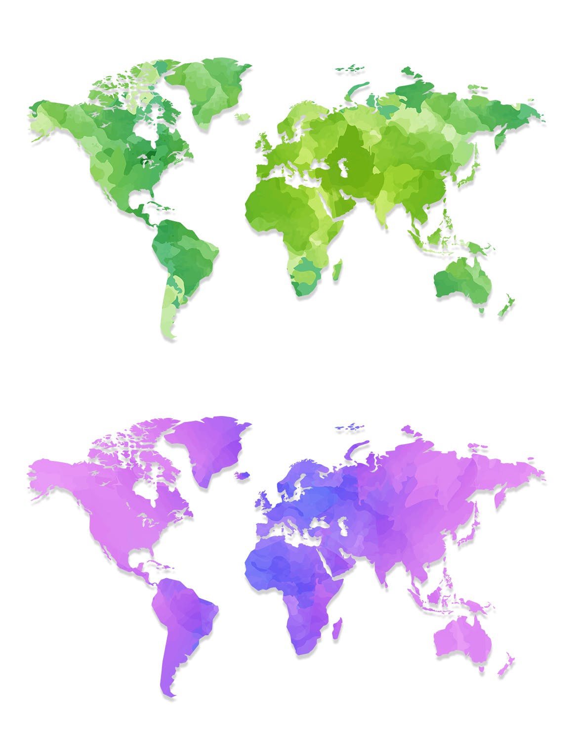 4款世界地图水彩手绘矢量图形素材 4 Maps Watercolour Design插图2