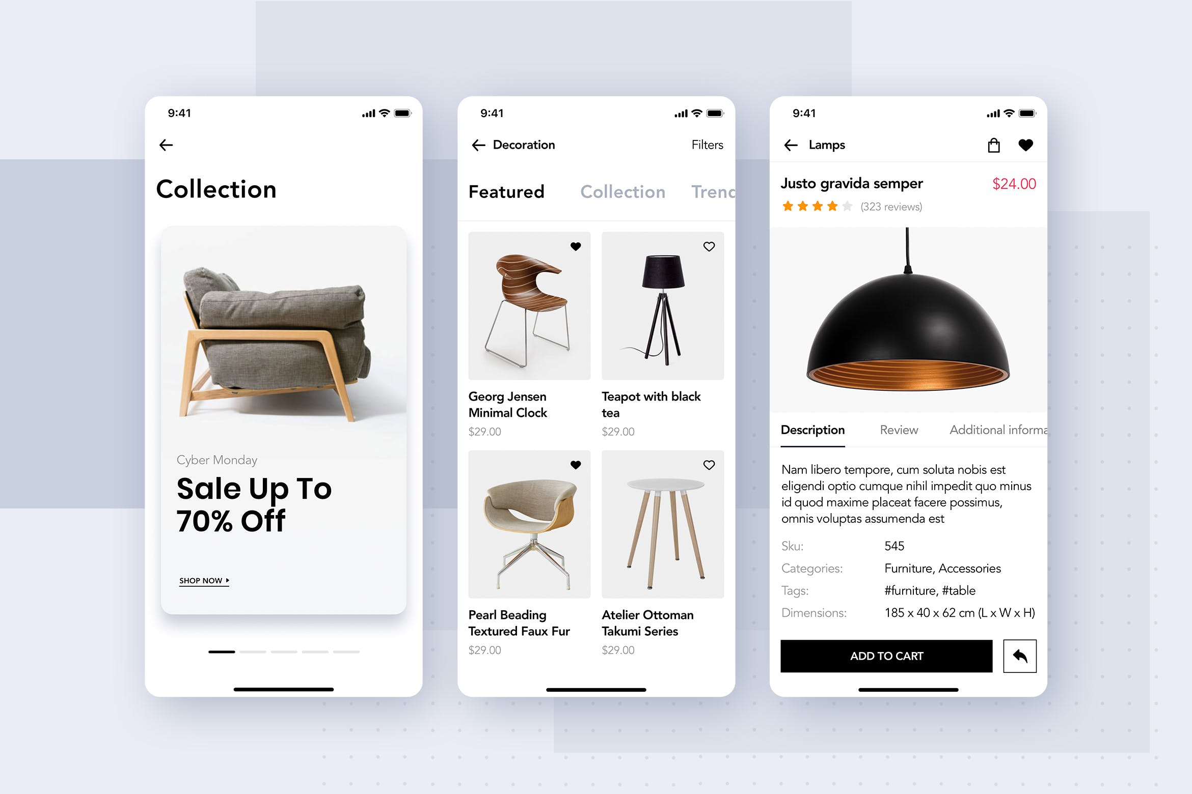 品牌家具APP商城商品展示界面SKETCH模板 Furniture Shop Mobile App UI Concept插图